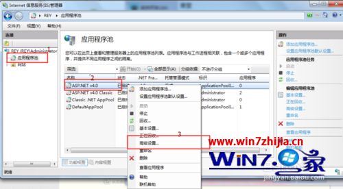 win7系统下IIS修改站点的应用程序池权限的方法