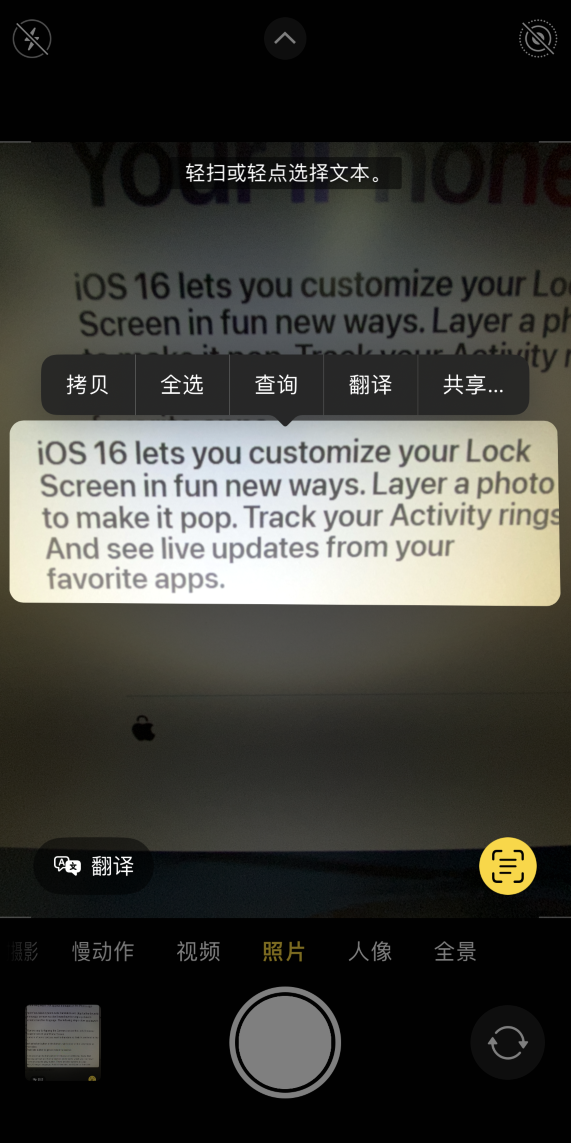 iOS 16 小技巧：通过相机翻译文本