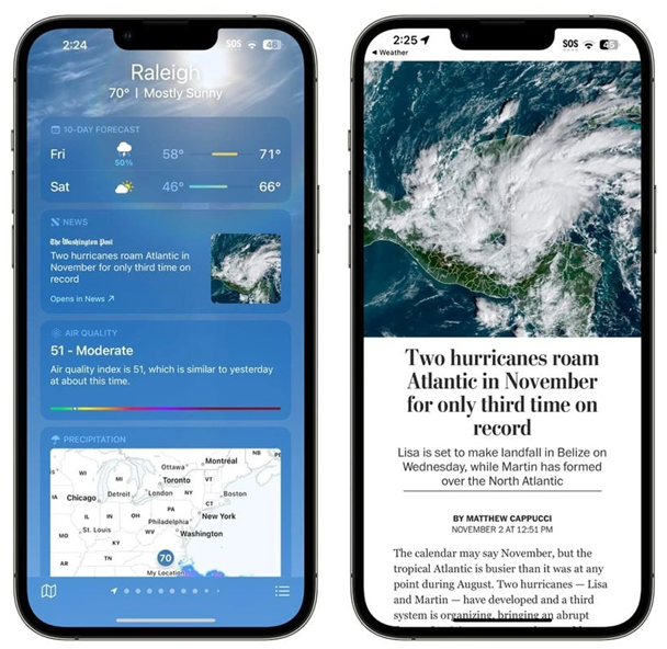 苹果iPhone 14手机如何看天气时顺带看新闻？